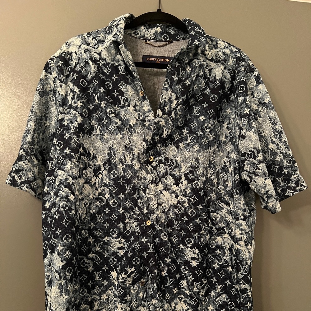 Denim Louis Vuitton Virgil Abloh Tapestry Collared Shirt